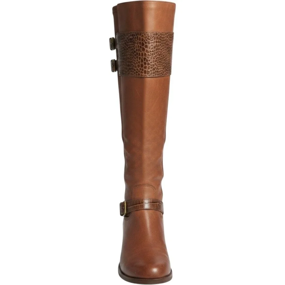 Cole Haan NikeAir Brown Leather Knee High Riding Boots Stretch Back Women's 7B
